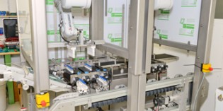 Driven track for robot cell’s product transportation