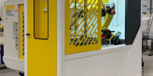 Ultra-low footprint turnkey machine tending cell